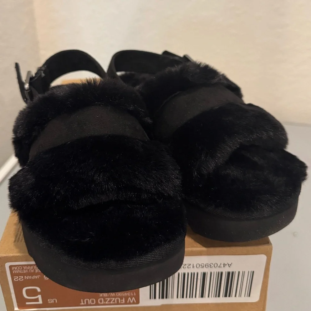Koolaburra by UGG Adjustable Slide Sandals Fuzz'd Out Black Size 5